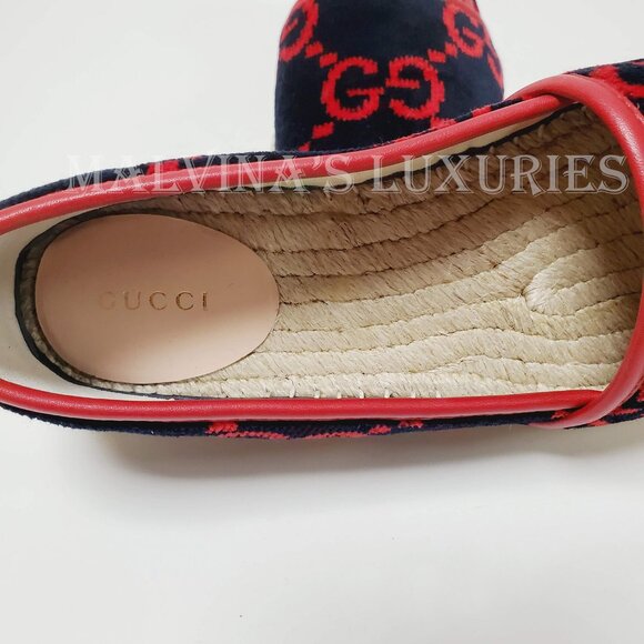 GUCCI SHOES TERRY CLOTH GG LOGO ESPADRILLE FLATS BLUE RED sz IT 36.5 US 6.5 - Picture 12 of 16